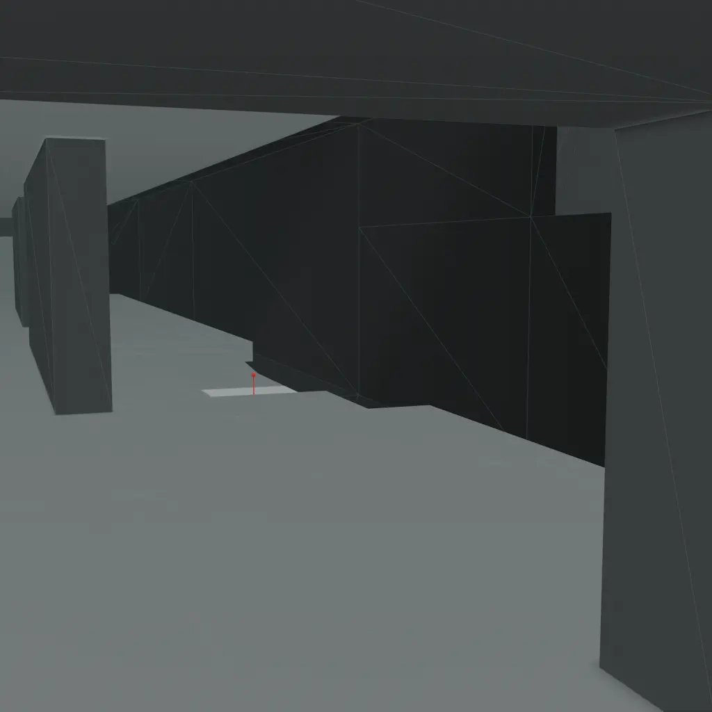 A 3D render showing a greybox scene with a red highlight