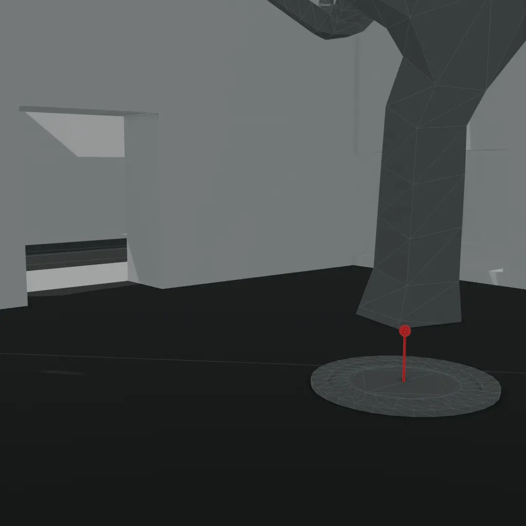 A 3D render showing a greybox scene with a red highlight